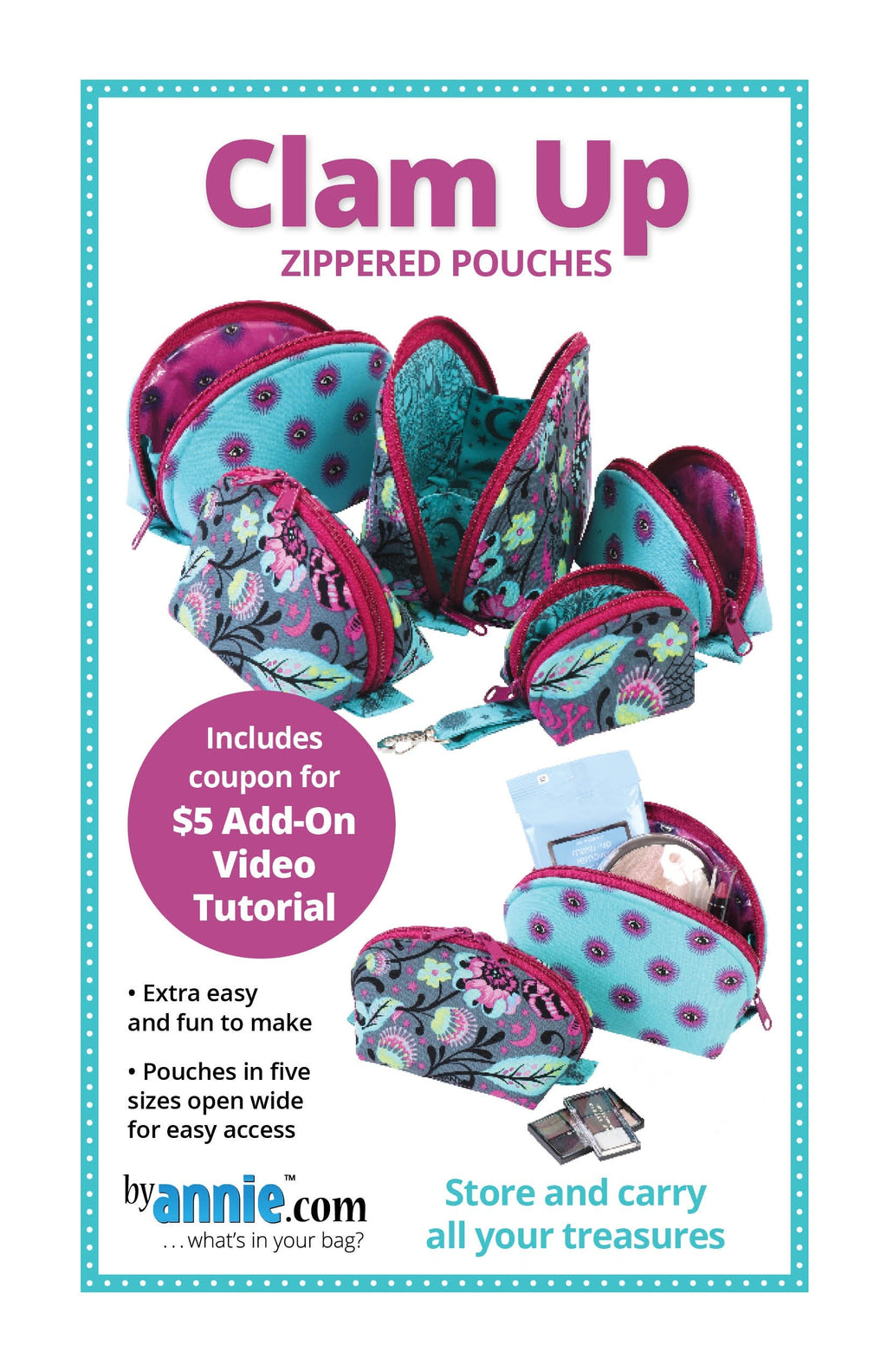 Clam Up Zippered Pouches - Physical Pattern